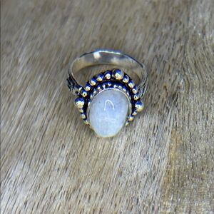 Rainbow Moonstone 925 SP Ring Floral Band